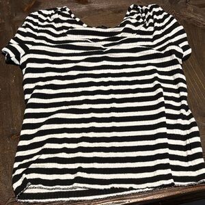 a.n.a Black and White Striped Short Sleeve Top